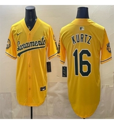 Men's Oakland Athletics #16 Nick Kurtz 2026 Yellow Alternate Sacramento Celebrating 125 Years Vapor Limited Stitched Baseball Jersey