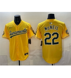 Men's Oakland Athletics #22 Jeff McNeil 2026 Yellow Alternate Sacramento Celebrating 125 Years Vapor Limited Stitched Baseball Jersey
