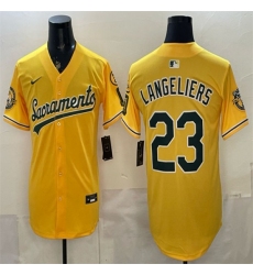 Men's Oakland Athletics #23 Shea Langeliers 2026 Yellow Alternate Sacramento Celebrating 125 Years Vapor Limited Stitched Baseball Jersey