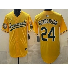 Men's Oakland Athletics #24 Ricky Henderson Yellow Limited Jersey