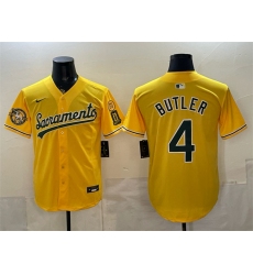 Men's Oakland Athletics #4 Lawrence Butler 2026 Yellow Alternate Sacramento Celebrating 125 Years Vapor Limited Stitched Baseball Jersey