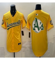Men's Oakland Athletics Team Big Logo 2026 Yellow Alternate Sacramento Celebrating 125 Years Vapor Limited Stitched Baseball Jerseys