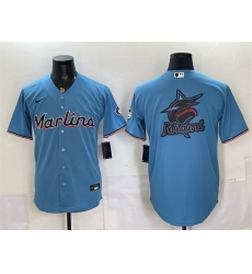 Men's Miami Marlins Blue Team Big Logo Cool Base Stitched Baseball Jersey