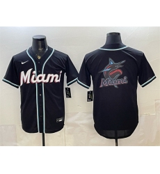 Men's Miami Marlins Team Big Logo 2026 Fashion Replica Black Out Stitched Baseball Jersey
