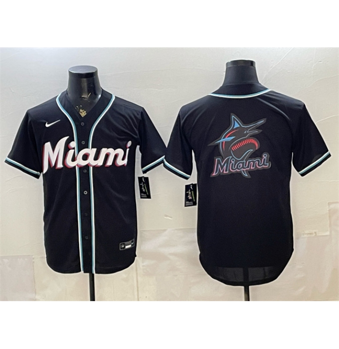 Men's Miami Marlins Team Big Logo 2026 Fashion Replica Black Out Stitched Baseball Jersey