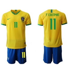 Brazil #11 P.Coutinho Home Soccer Country Jersey
