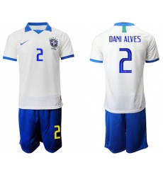 Brazil #2 Dani Alves White Soccer Country Jersey