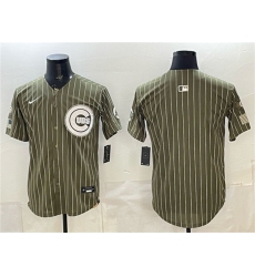 Men's Chicago Cubs Blank Pinstripe Olive 2026 Armed Forces Day Salute To Service Stitched Baseball Jersey