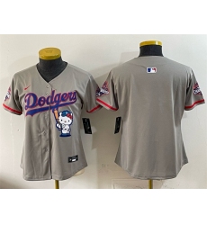 Women's Los Angeles Dodgers Blank Grey Hello Kitty Night 2025 World Series Champions Stitched Baseball Jersey(Run Small)