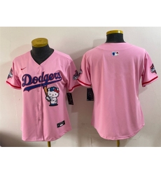 Women's Los Angeles Dodgers Blank Pink Hello Kitty Night 2025 World Series Champions Stitched Baseball Jersey(Run Small)