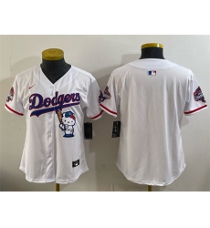 Women's Los Angeles Dodgers Blank White Hello Kitty Night 2025 World Series Champions Stitched Baseball Jersey(Run Small)