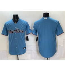 Men's Miami Marlins Blank Blue Cool Base Stitched Baseball Jersey