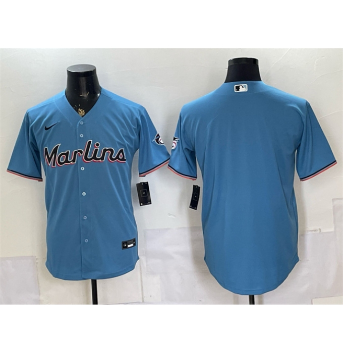 Men's Miami Marlins Blank Blue Cool Base Stitched Baseball Jersey