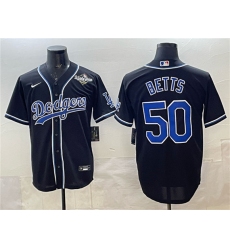 Men's Los Angeles Dodgers #50 Mookie Betts Black Fashion 2025 World Series Cool Base Stitched Baseball Jersey