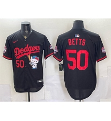 Men's Los Angeles Dodgers #50 Mookie Betts Black Hello Kitty Night 2025 World Series Champions Stitched Baseball Jersey