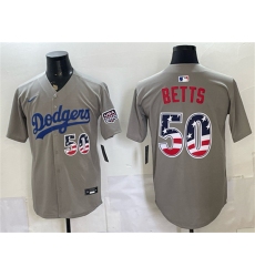 Men's Los Angeles Dodgers #50 Mookie Betts Gray 250 Fourth of July Road Stitched Baseball Jersey