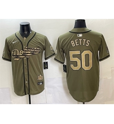 Men's Los Angeles Dodgers #50 Mookie Betts Olive 2026 Armed Forces Day Stitched Baseball Jersey