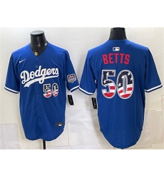 Men's Los Angeles Dodgers #50 Mookie Betts Royal 250 Fourth of July Stitched Baseball Jersey
