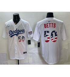 Men's Los Angeles Dodgers #50 Mookie Betts White 250 Fourth of July Home Stitched Baseball Jersey