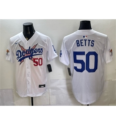 Men's Los Angeles Dodgers x One Piece #50 Mookie Betts White Vapor Premier Limited Stitched Baseball Jersey