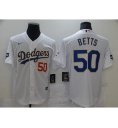 Men's Nike Los Angeles Dodgers #50 Mookie Betts White Champions Authentic Jersey