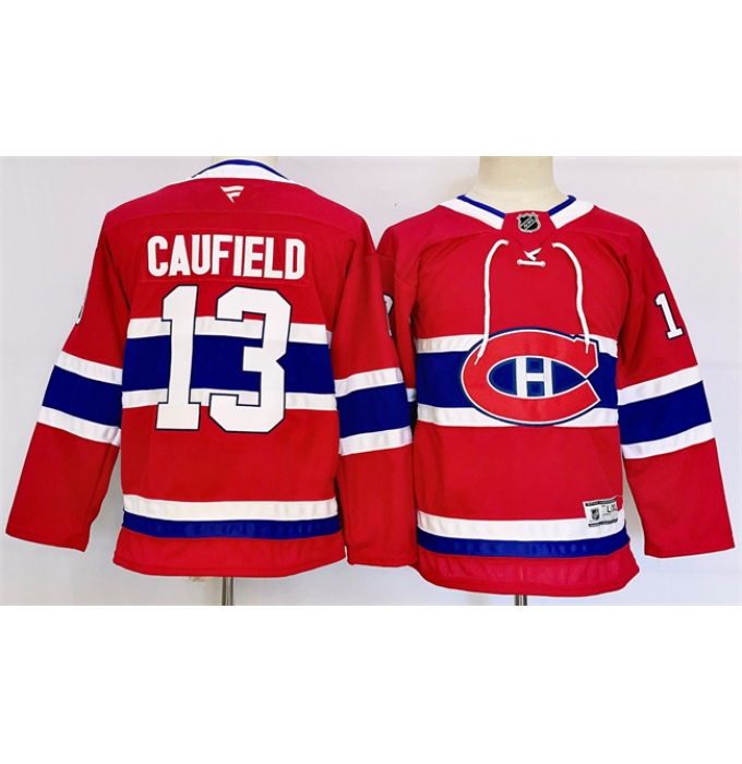 Youth Montreal Canadiens #13 Cole Caufield Red 2024-25 Stitched Jersey
