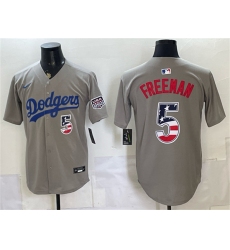 Men's Los Angeles Dodgers #5 Freddie Freeman Gray 250 Fourth of July Road Stitched Baseball Jersey