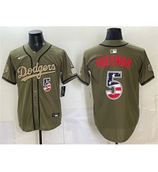 Men's Los Angeles Dodgers #5 Freddie Freeman Olive 2026 Armed Forces Day 250 Fourth of July Stitched Baseball Jersey