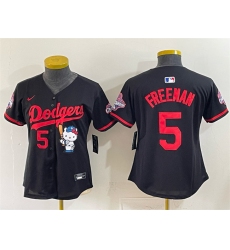 Women's Los Angeles Dodgers #5 Freddie Freeman Black Hello Kitty Night 2025 World Series Champions Stitched Baseball Jersey(Run Small)