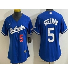 Women's Los Angeles Dodgers #5 Freddie Freeman Blue Alternate Stadium Jersey