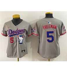 Women's Los Angeles Dodgers #5 Freddie Freeman Grey Hello Kitty Night 2025 World Series Champions Stitched Baseball Jersey(Run Small)