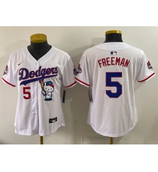 Women's Los Angeles Dodgers #5 Freddie Freeman White Hello Kitty Night 2025 World Series Champions Stitched Baseball Jersey(Run Small)