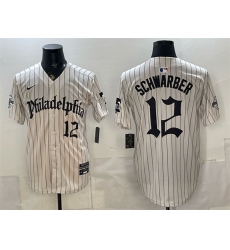 Men's Philadelphia Phillies #12 Kyle Schwarber Cream Pinstripe Gothic Vapor Limited Stitched Jersey