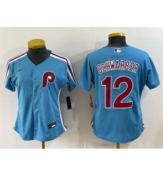 Women's Philadelphia Phillies #12 Kyle Schwarber Blue Stitched Baseball Jersey(Run Small)