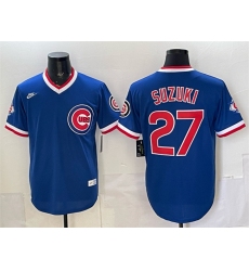 Men's Chicago Cubs #27 Seiya Suzuki Royal 150th Anniversary Throwback Vapor Limited Stitched Baseball Jersey