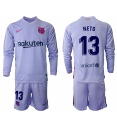 Men 2021-2022 Club Barcelona Second away purple Long Sleeve 13 Soccer Jersey