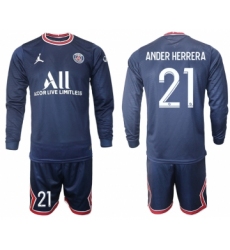 Men 2021-2022 Club Paris St German home blue Long Sleeve 21 Soccer Jersey