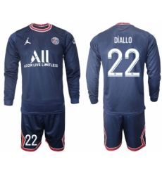 Men 2021-2022 Club Paris St German home blue Long Sleeve 22 Soccer Jersey
