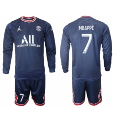 Men 2021-2022 Club Paris St German home blue Long Sleeve 7 Soccer Jersey