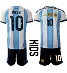 Youth Argentina #10 Lionel Messi White Blue 2025-26 Home Soccer Jersey Suit