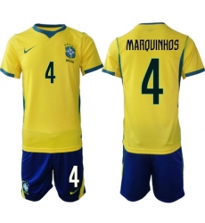 Men's Brazil national football team #4 Marquinhos Yellow Home 2026 Soccer Jersey Suit