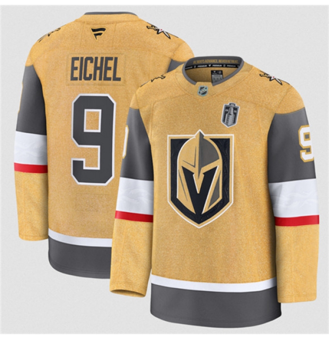 Men's Vegas Golden Knights #9 Jack Eichel Gold 2026 Stanley Cup Final Home Stitched Hockey Jersey