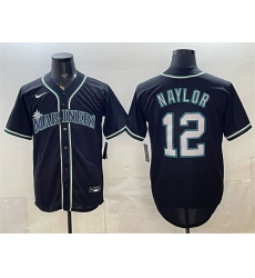 Men's Seattle Mariners #12 Josh Naylor 2026 Fashion Replica Black Out Stitched Baseball Jersey