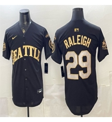 Men's Seattle Mariners #29 Cal Raleigh Black Gold 50th Anniversary & AL West Division Champions Vapor Limited Stitched Baseball Jersey