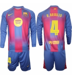 Men FC Barcelona 2026 Soccer Jerseys Red Long #4 R.ARAUJO (2)