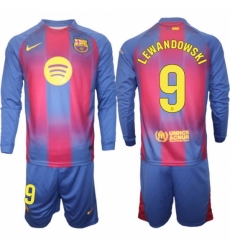 Men FC Barcelona 2026 Soccer Jerseys Red Long #9 LEWANDOWSKI