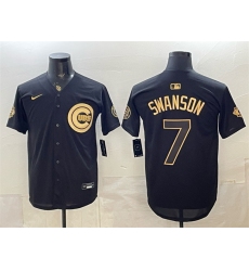 Men's Chicago Cubs #7 Dansby Swanson Black Gold 150th Anniversary Stitched Baseball Jersey
