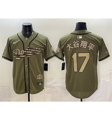 Mens Los Angeles Dodgers #17 大谷翔平 Olive 2026 Armed Forces Day Stitched Baseball Jersey