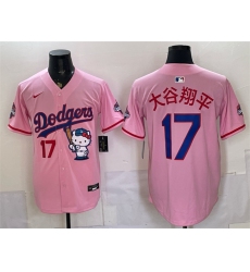 Men's Los Angeles Dodgers #17 大谷翔平 Pink Hello Kitty Night 2025 World Series Champions Stitched Baseball Jersey