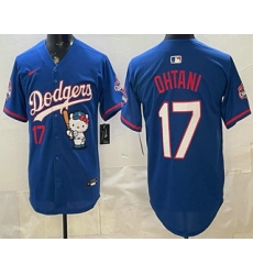 Men's Los Angeles Dodgers #17 Shohei Ohtani Blue Hello Kitty 2025 World Series Champions Limited Jersey